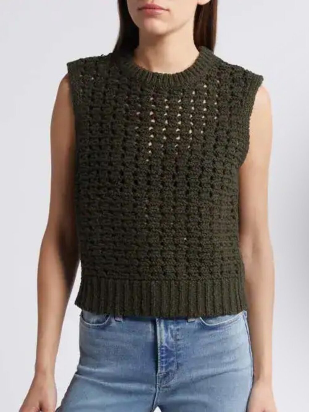 FRAME Open Stitch Sweater Vest In Military
